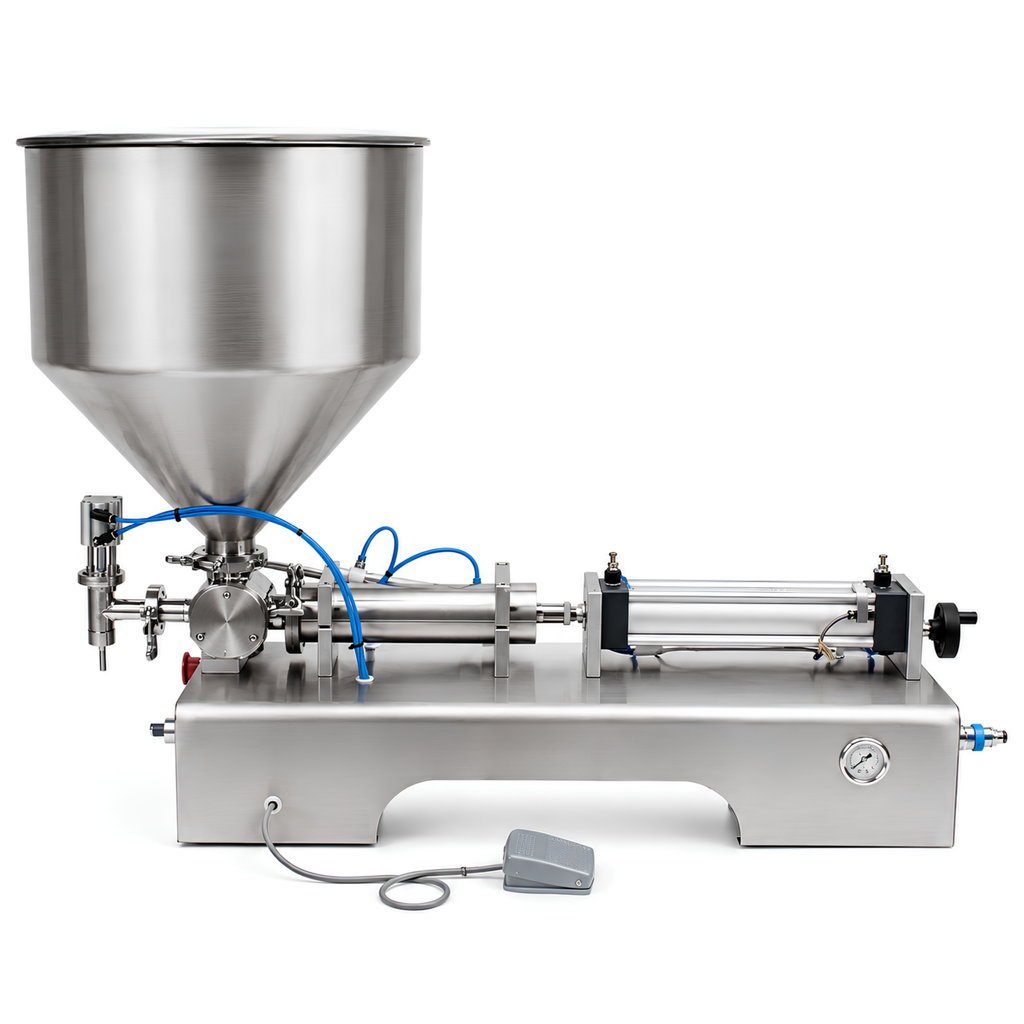 Horizontal Pneumatic Liquid Filling Machine With 30L Hopper (100-1000ml) - Single Nozzle Precision Filler