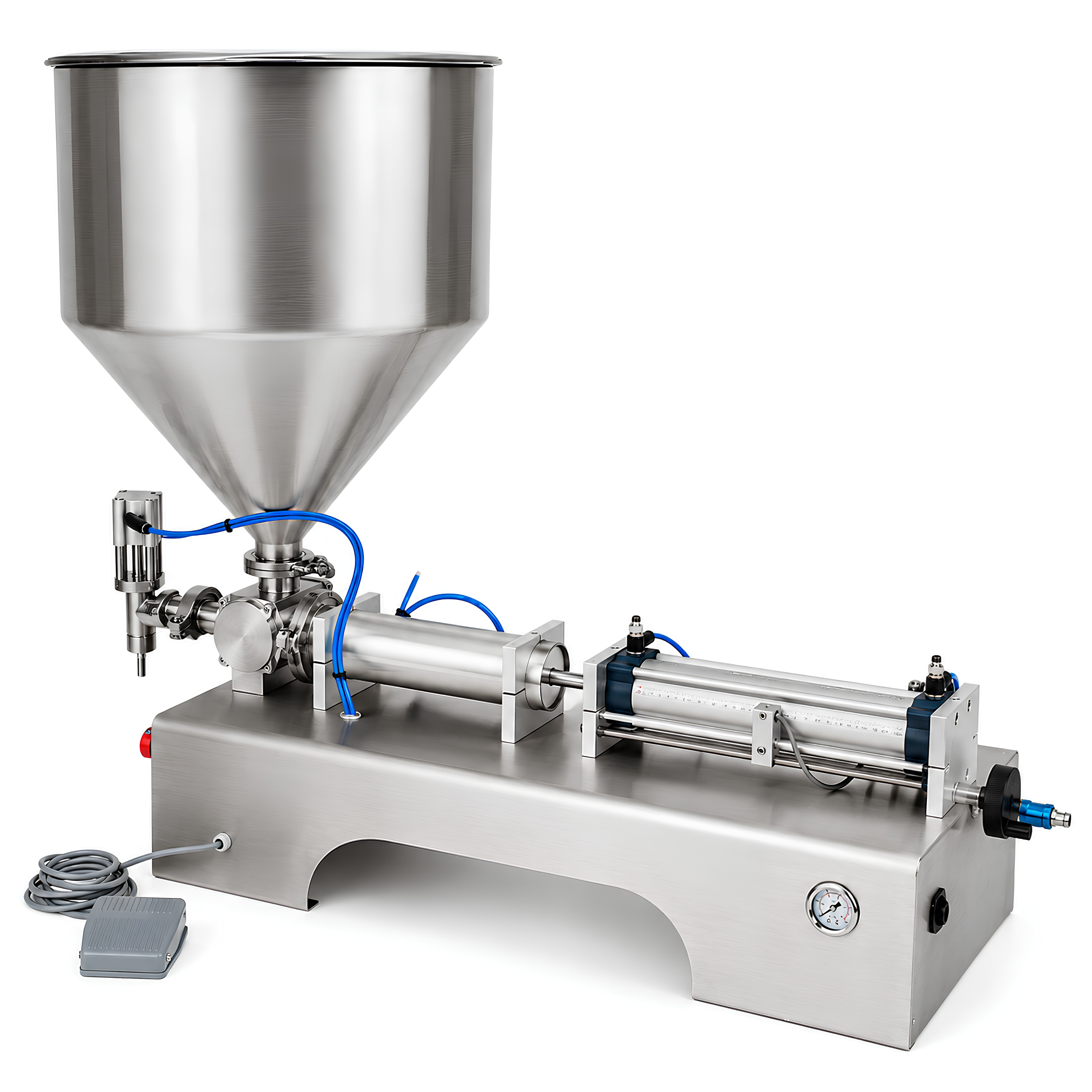 Horizontal Pneumatic Liquid Filling Machine With 30L Hopper (100-1000ml) - Single Nozzle Precision Filler